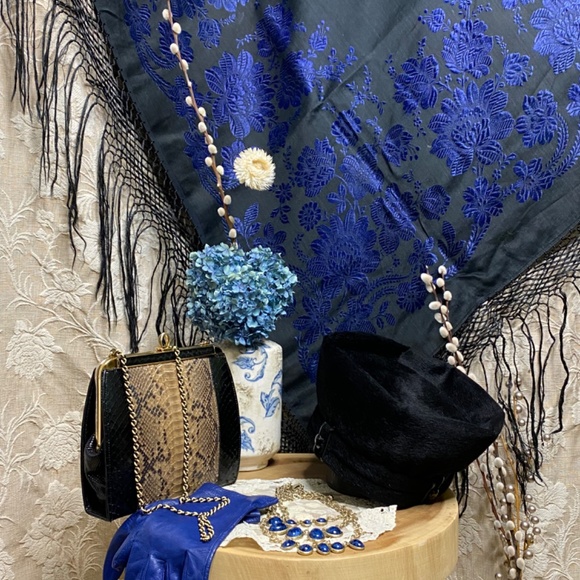 VTG Christian DIOR 1960s Fur Felt Black Hat Goth Outfit Dark Academia Winter Hat - Picture 8 of 8